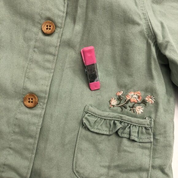 OshKosh B'Gosh Baby Girl Green Floral Tan Button Front Lightweight Jacket Sz 24M - Picture 9 of 9